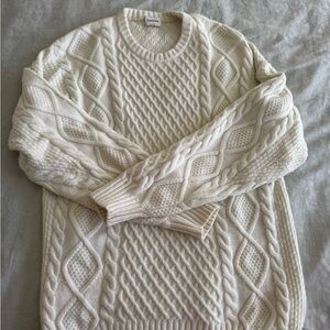 Sunday Best Cream White Cable Knit Crewneck Sweater